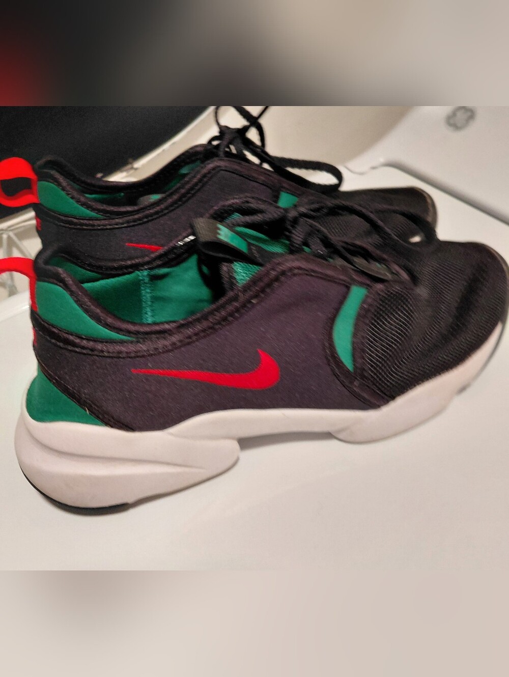 Nike Women Black & Green Sneakers with Red Swoosh